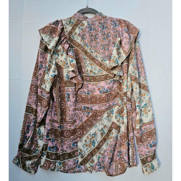 Women’s Medium Boho Blouse | Artsy Floral & Geometric Print Top Vintage-Inspired - Picture 4 of 4